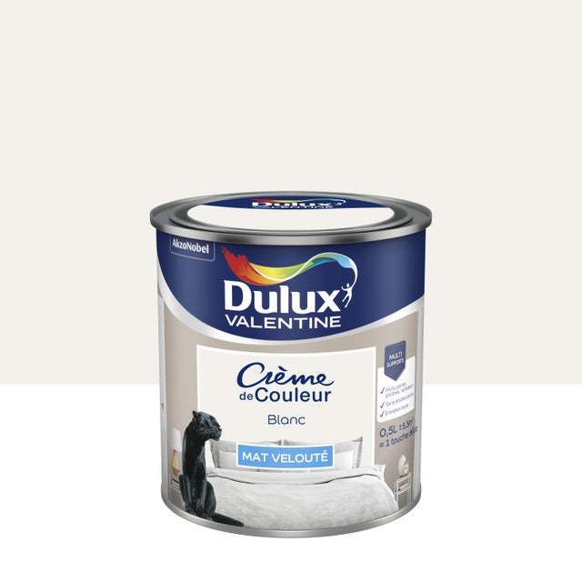 Peinture mur, boiserie blanc mat DULUX VALENTINE Crème de couleur 0.5L