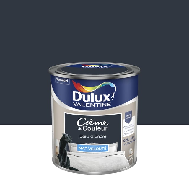 Peinture mur, boiserie bleu d’encre mat DULUX VALENTINE Crème de couleur 0.5L