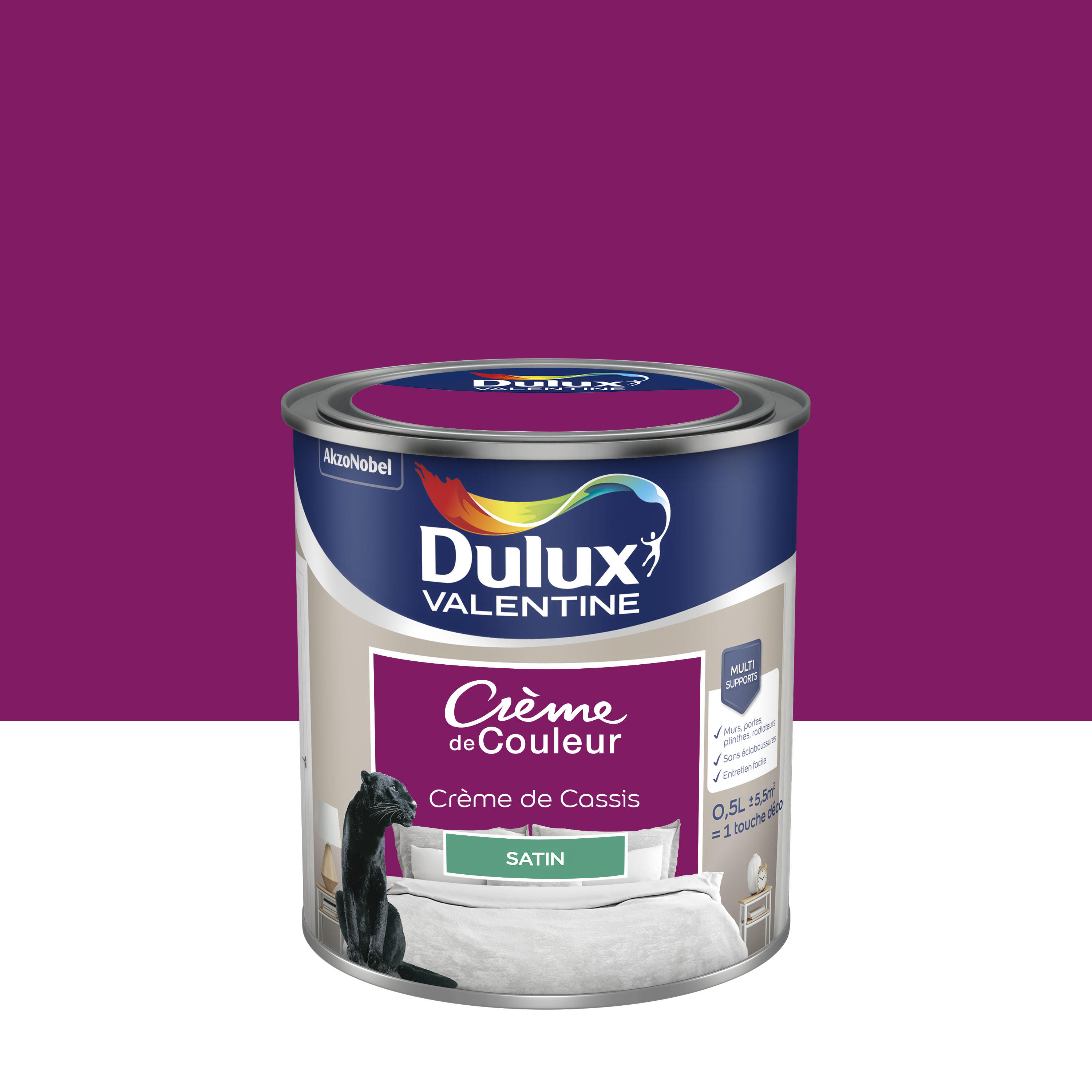 Peinture mur, bois crème de cassis satin DULUX VALENTINE Crème de