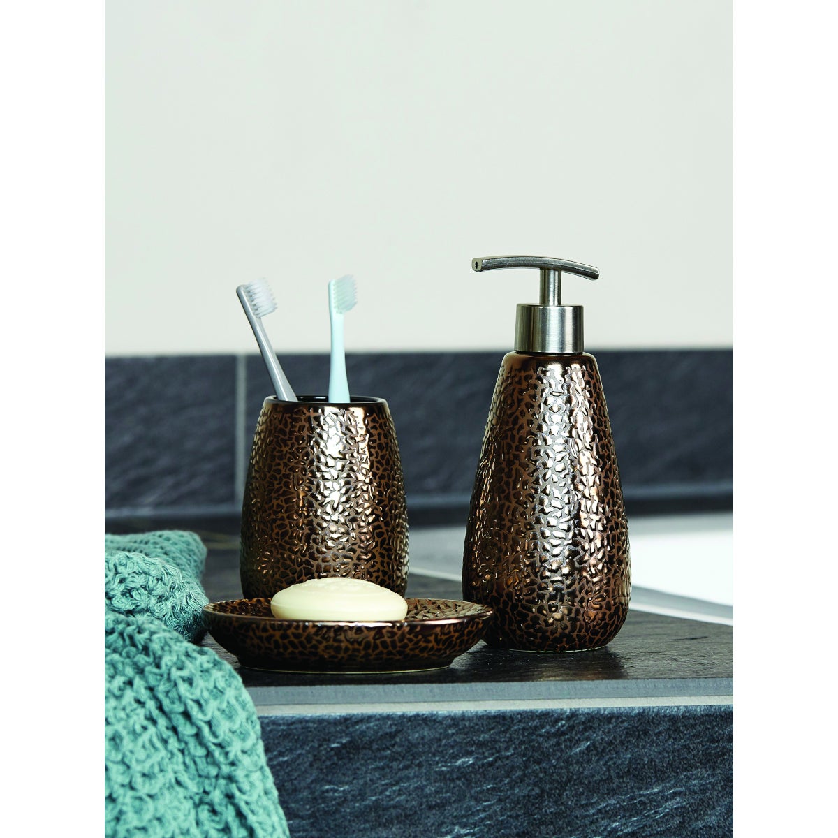 WENKO Portaspazzolino Per WC Marrakesh – Ceramica Marrone, Eleganza Per Il Bagno, 12.5x41x12.5 Cm