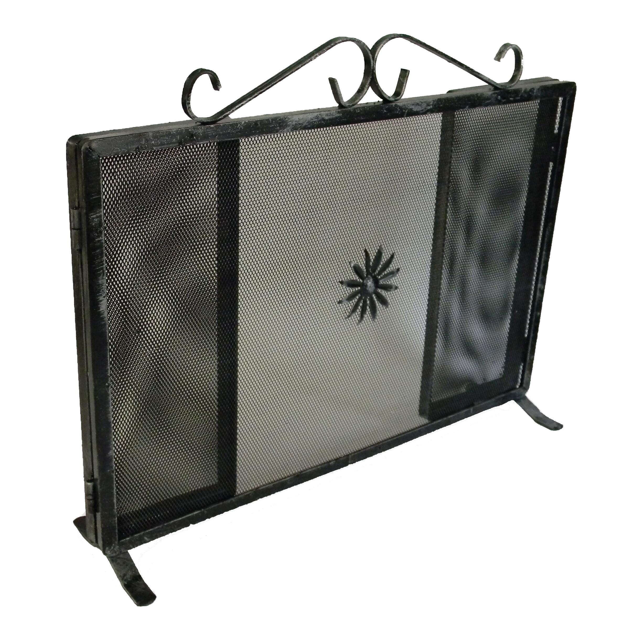 Parascintille Per Caminetto Rettangolare - Misure 90x40 Cm, 3 Ante, In Ferro