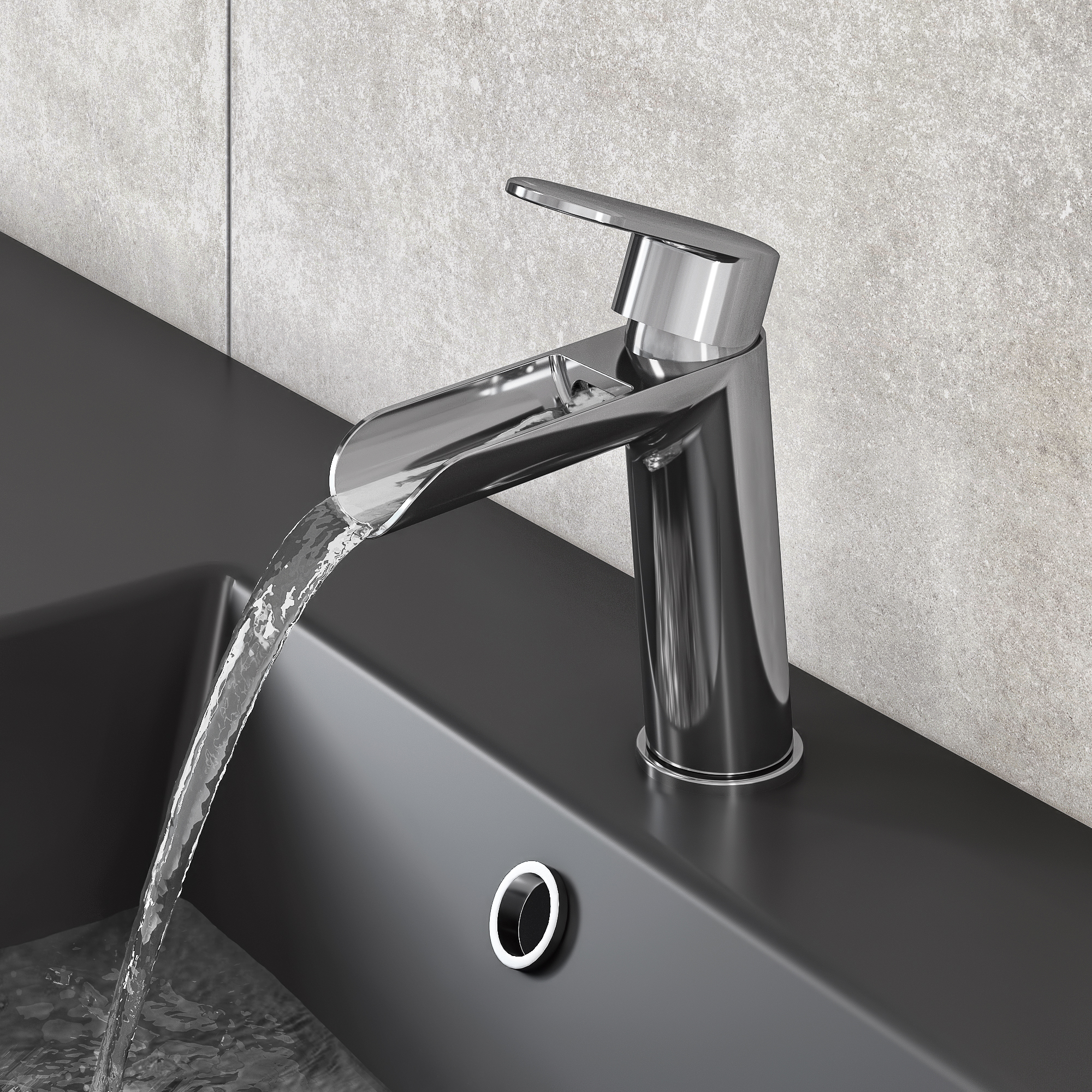 Rubinetto Per Lavabo A Cascata Cromato – Miscelatore Monocomando In Acciaio Inox, Altezza 163 Mm, Con Tubi Flessibili
