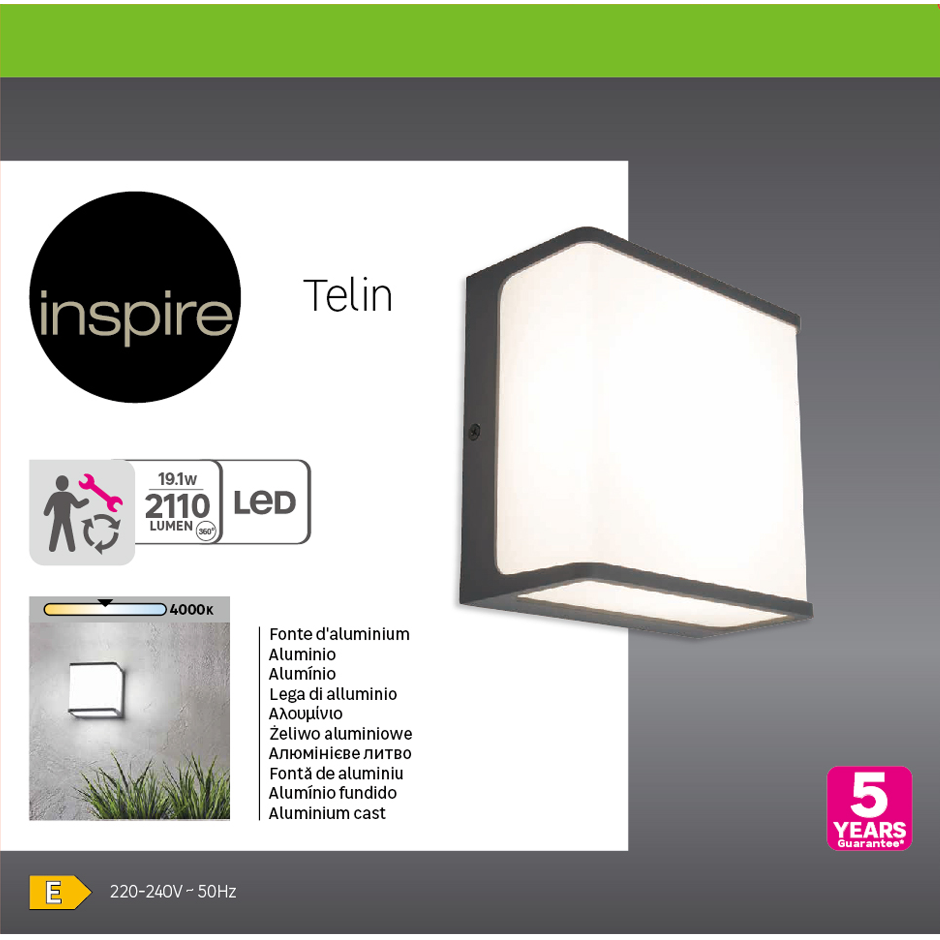 Kinkiet zewnętrzny Telin szary IP54 8 cm Inspire - 7