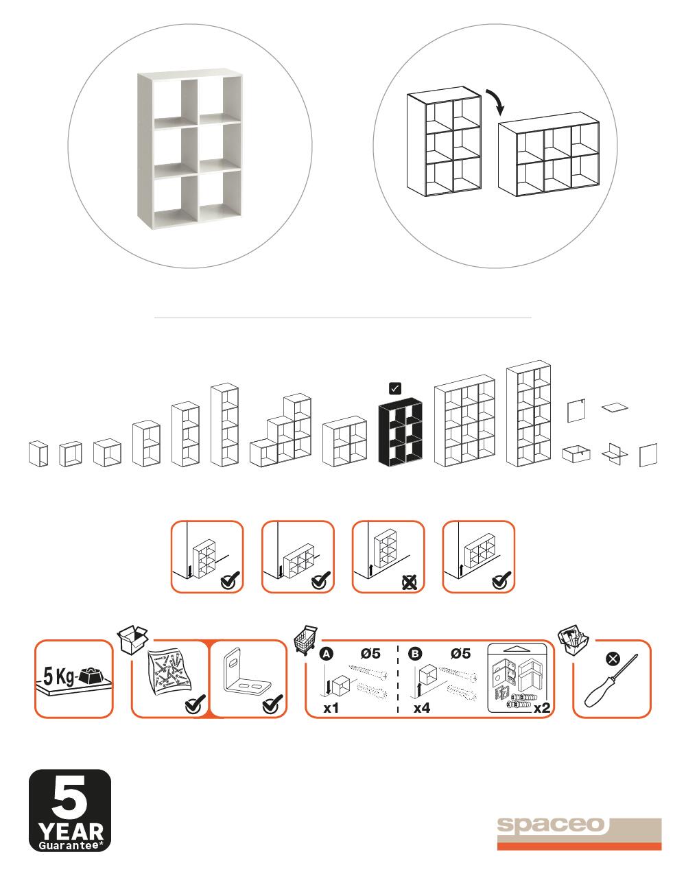 Mensola a muro 6 cubi Kub SPACEO rettangolare in truciolare L 70 x P 31.7 cm bianco - 12
