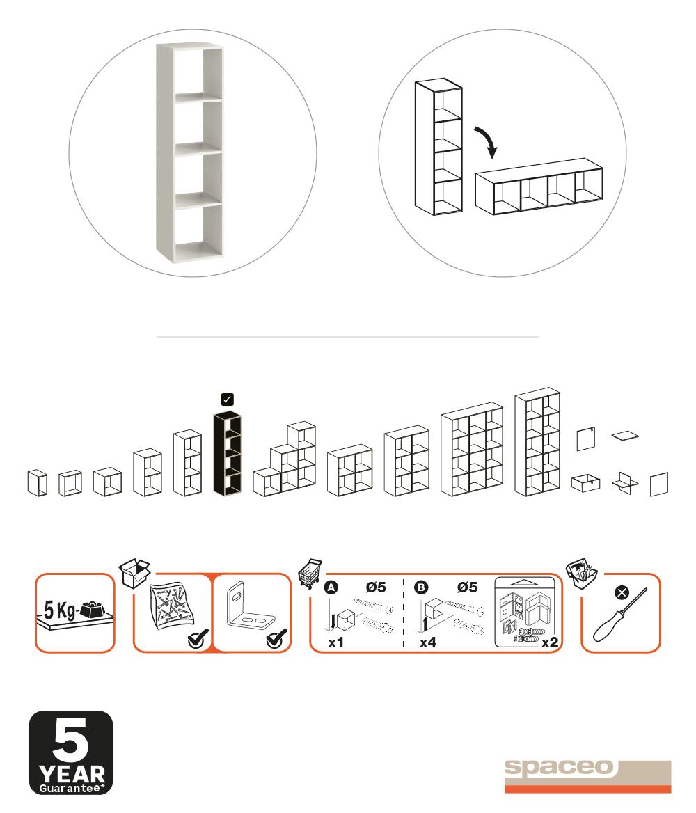 Mensola a muro 4 cubi Kub SPACEO rettangolare in truciolare L 36 x P 31.7 cm bianco - 16