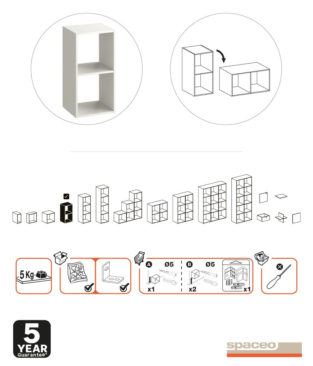 Estante de parede 2 cubos branco 36 x 31,7 x 70,5 cm Spaceo Kub - 9
