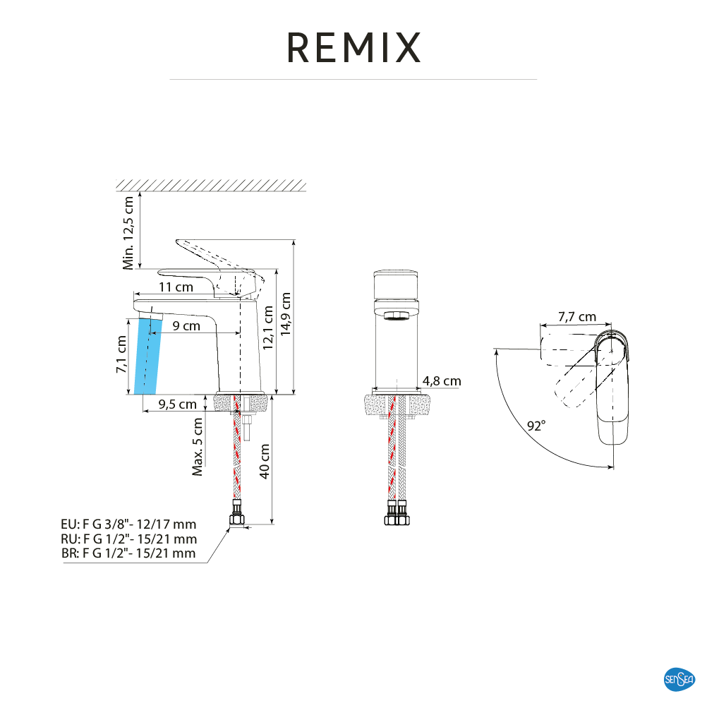 Mitigeur de lavabo noir brossé S, Remix, SENSEA - 8