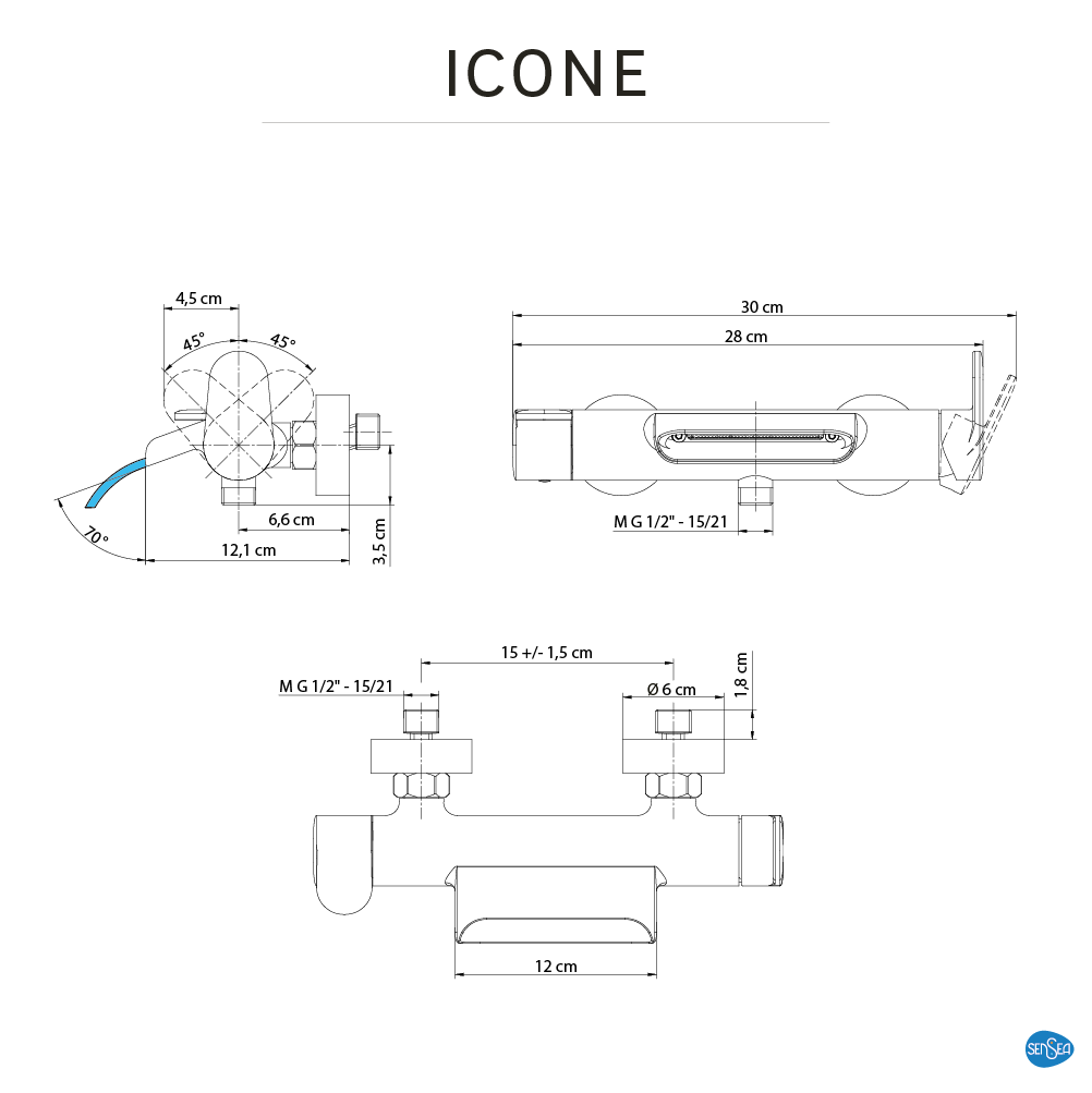 Mitigeur de bain mécanique chrome, Icone cascade, SENSEA - 7