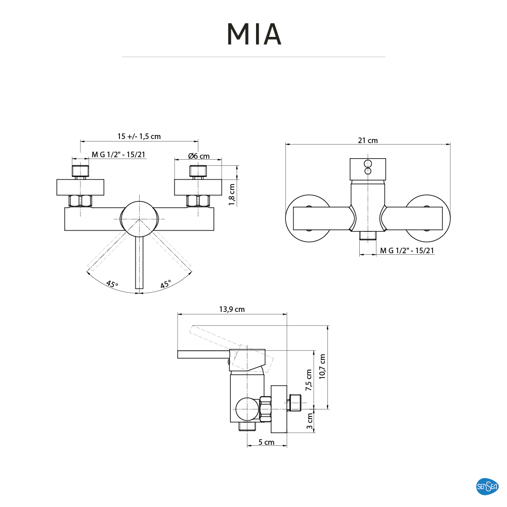 Torneira de duche dourado 21x13,9x10,5 cm Sensea Mia - 5