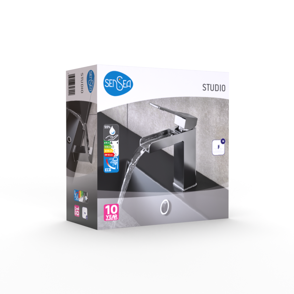 Rubinetto per lavabo a canna media getto a cascata d'acqua Studio cromato lucido SENSEA H 16 cm - 14