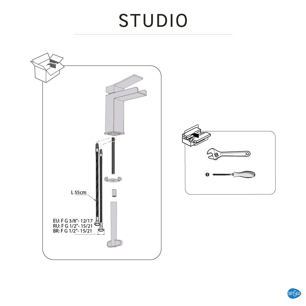 Rubinetto per lavabo a canna media getto a cascata d'acqua Studio cromato lucido SENSEA H 16 cm - 12
