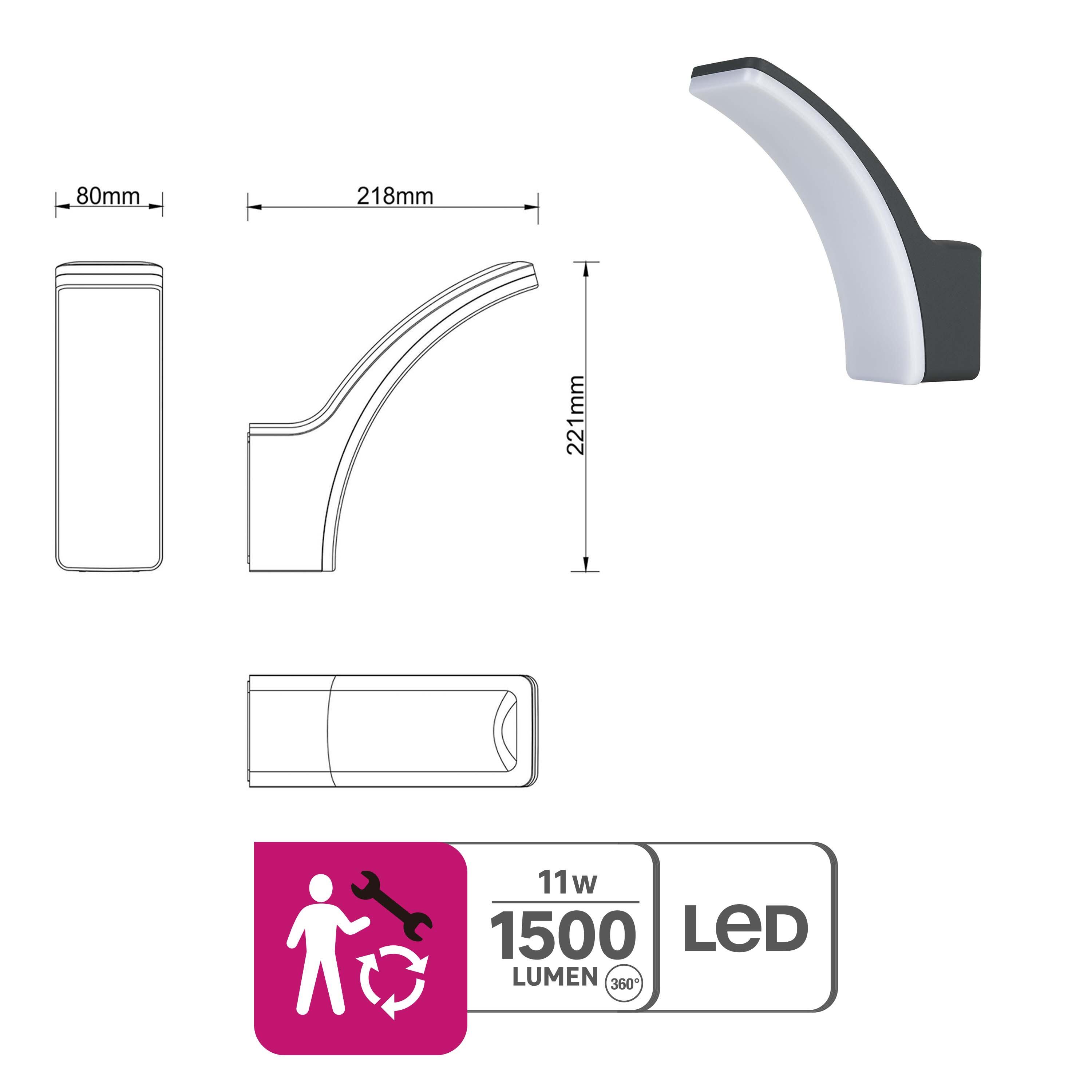 Applique LED moderno Lakko grigio IP44, luce bianco naturale 1500 lumen, INSPIRE - 10