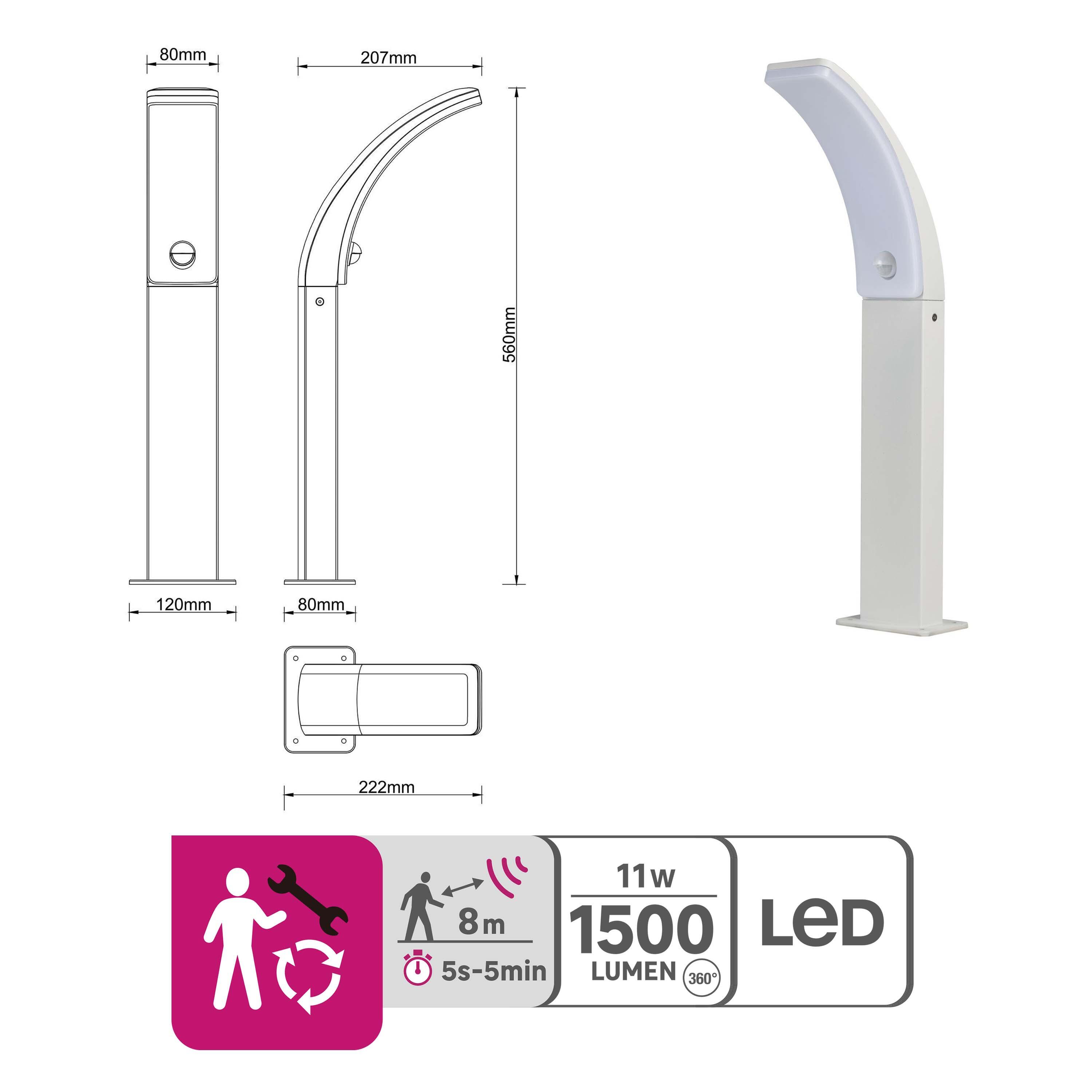 Borne extérieure LED à détection Lakko 1500 lumens, blanc neutre, blanc INSPIRE - 4