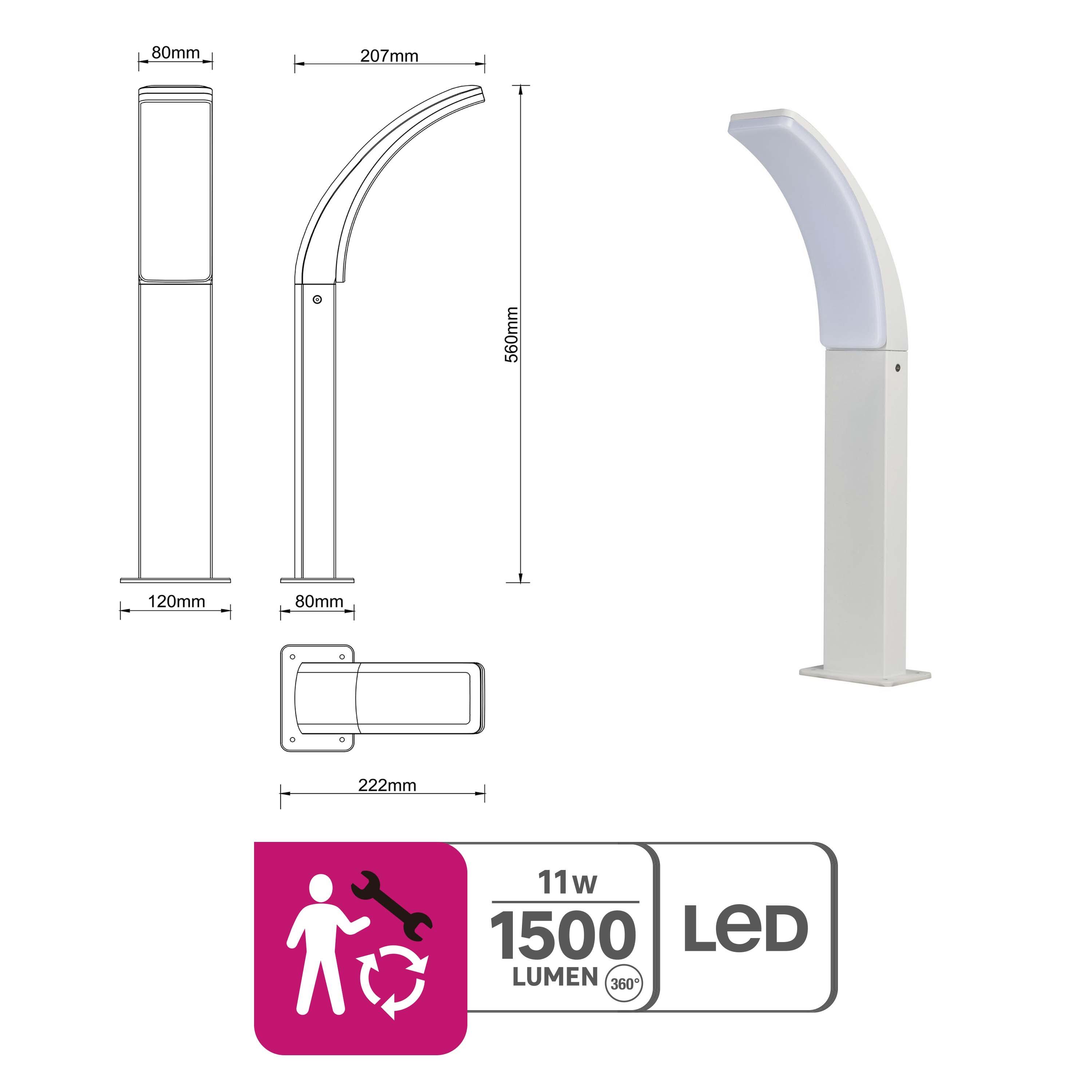 Borne extérieure LED Lakko 1500 lumens, blanc neutre, blanc INSPIRE - 5