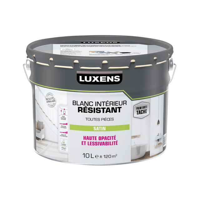 Peinture mur, plafond, boiserie blanc satin LUXENS Résistant 10L