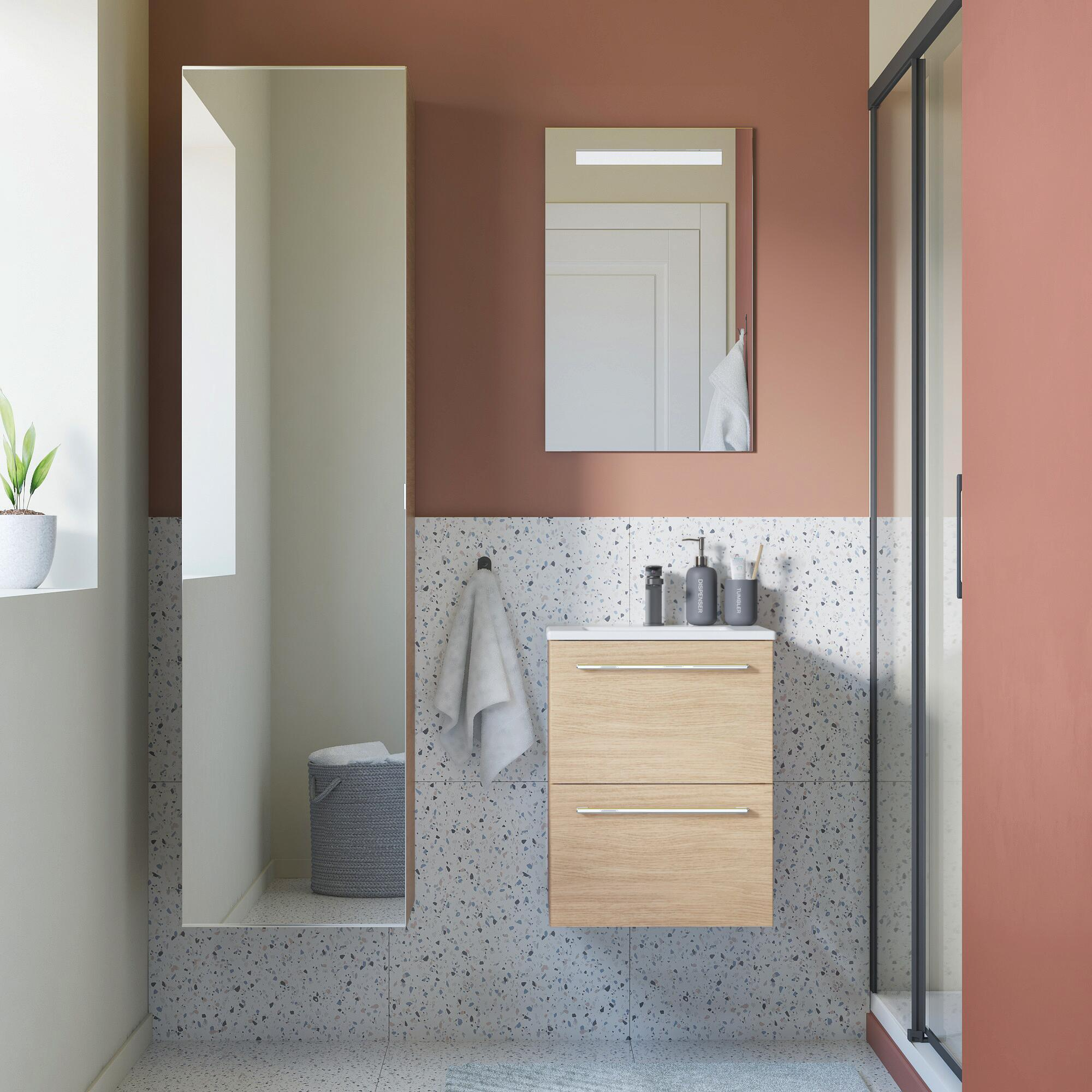 Meuble sous-vasque 2t l.45 x H.57.7 x P.46 cm effet chêne naturel Remix - 2