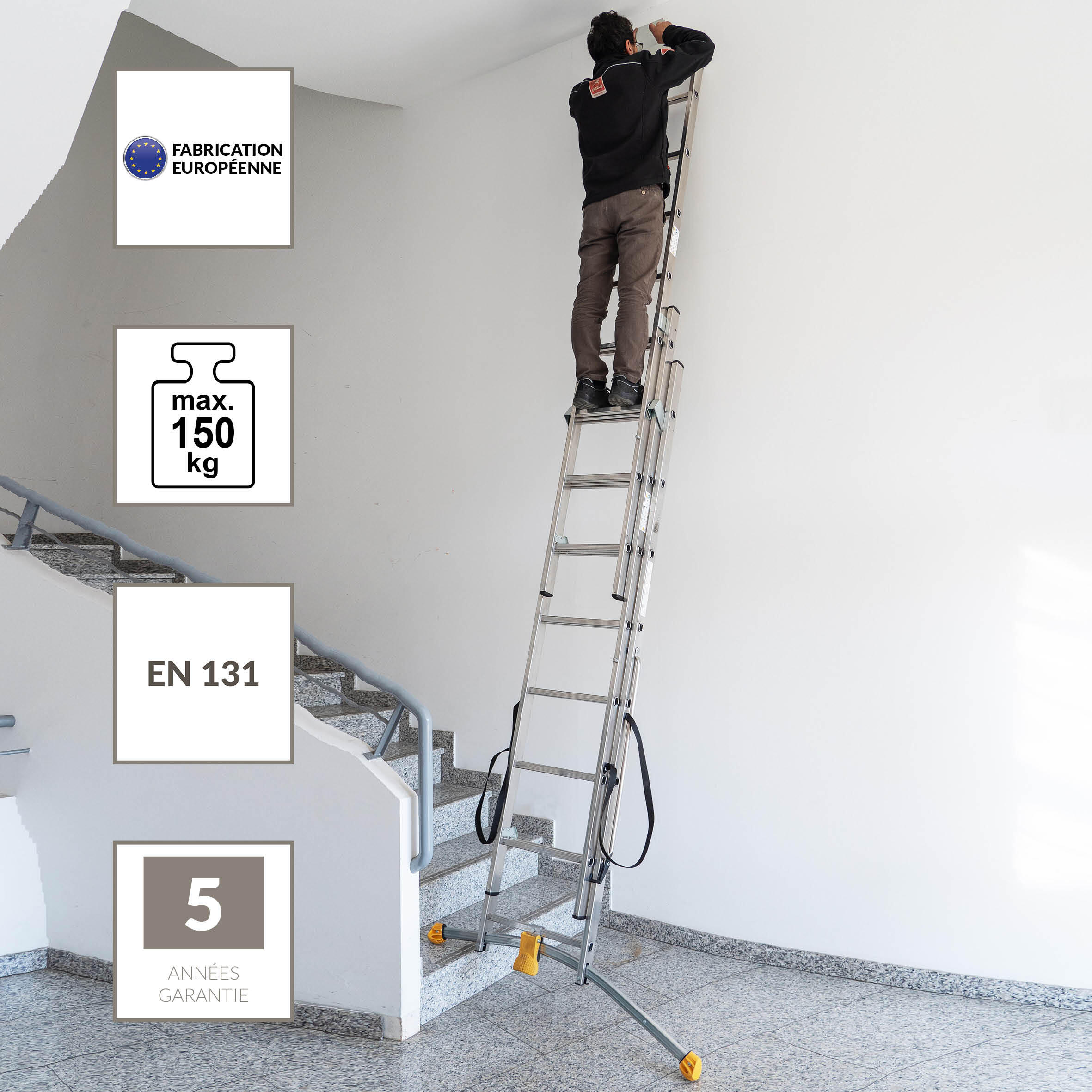 Echelle transformable aluminium HAILO 24 échelons H.4.95 m - 13