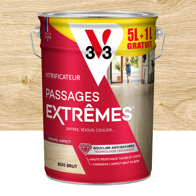 Vitrificateur parquet Passages extrêmes V33, bois brut mat 5L+1L gratuit