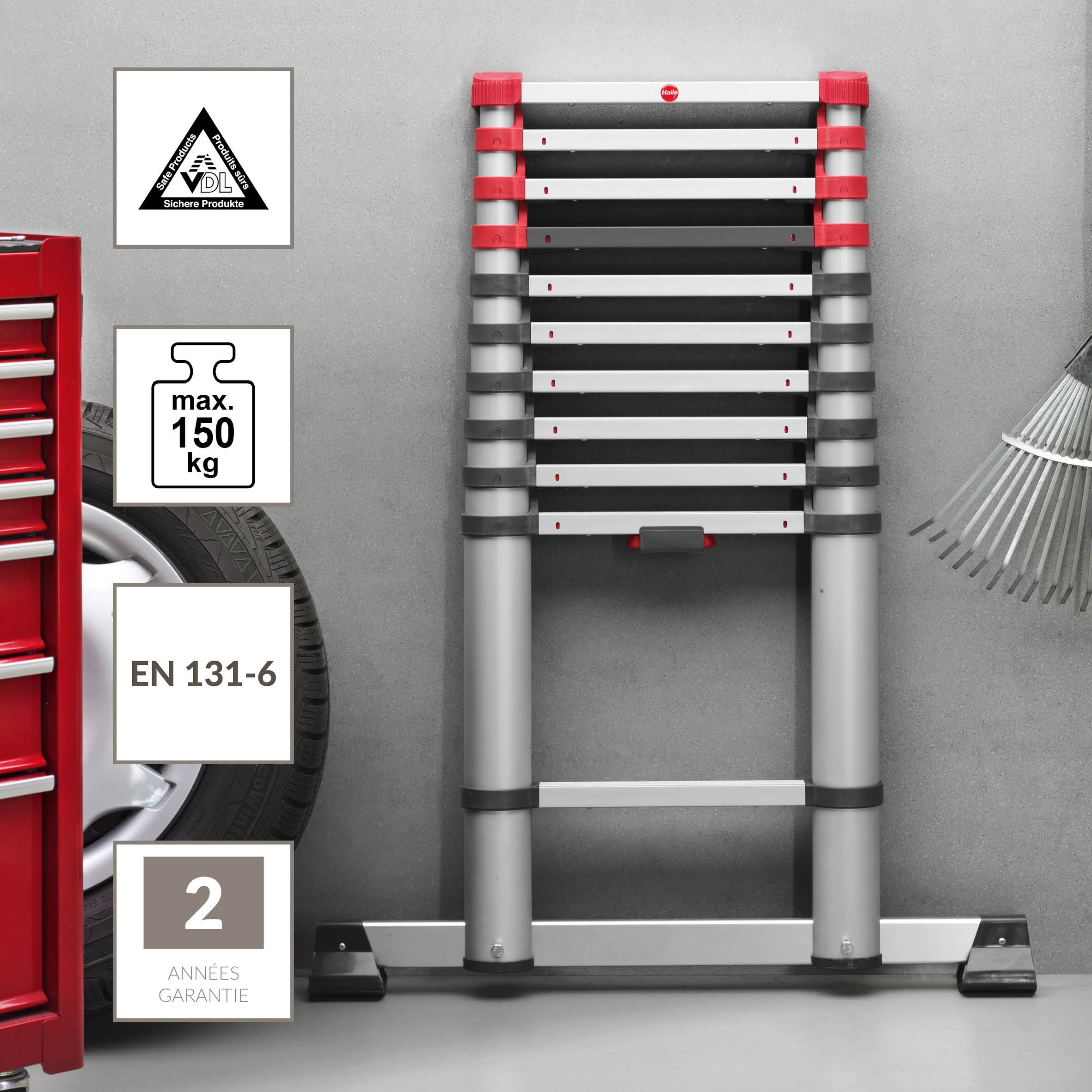 Echelle télescopique aluminium HAILO 11 marches - 2