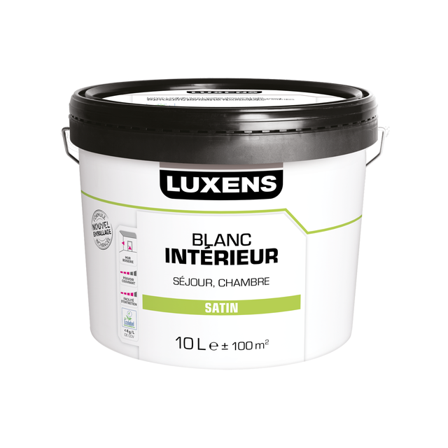 Peinture mur, boiserie blanc satin LUXENS Séjour et chambre 10L