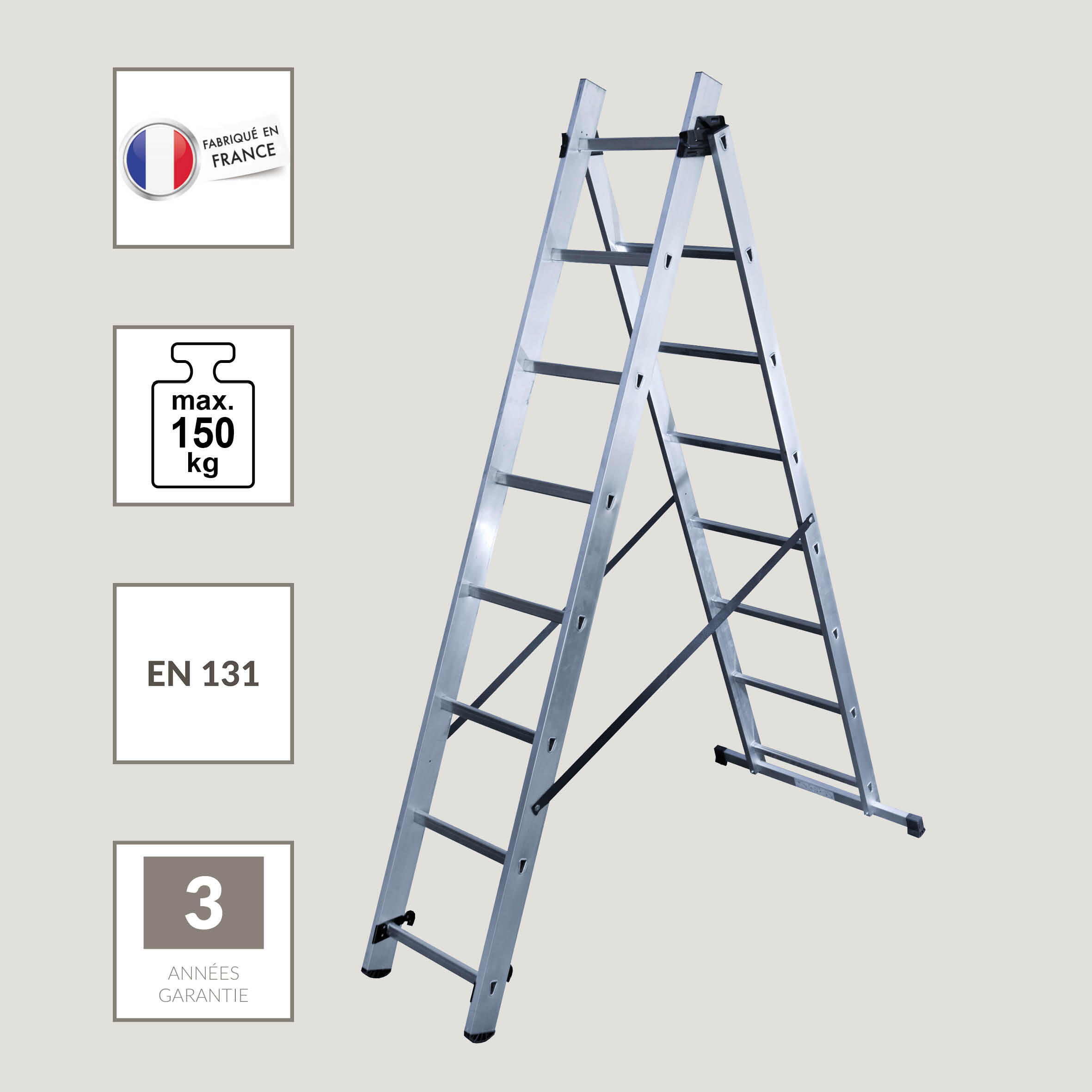 Echelle transformable aluminium HAILO 16 marches - 12