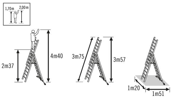 Echelle transformable aluminium HAILO 24 échelons H.4.95 m - 6