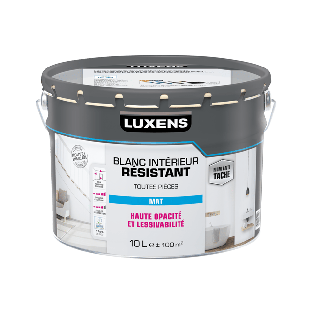 Peinture mur, plafond, boiserie blanc mat LUXENS Résistant 10L