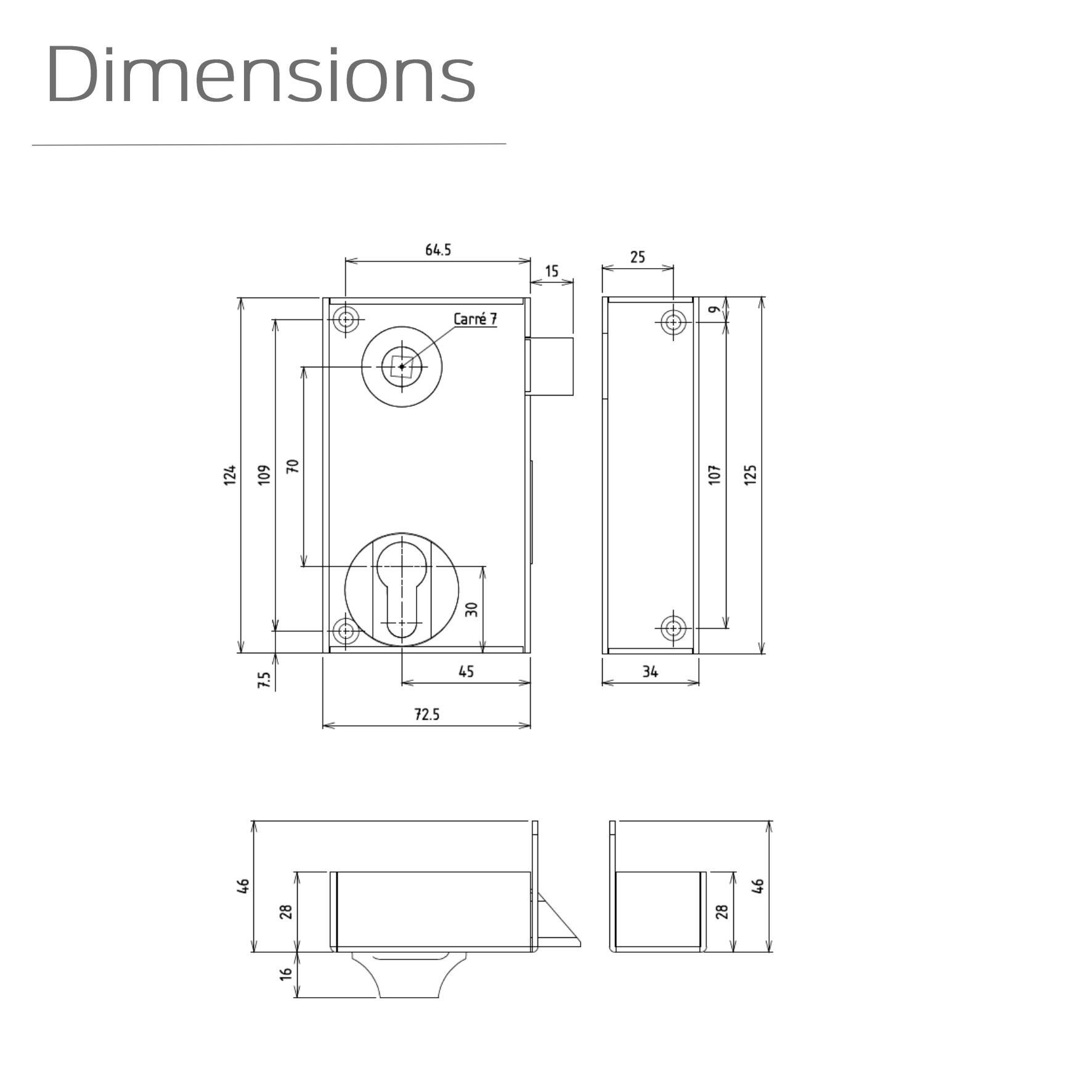 Serrure en applique BRICARD, axe 45 mm, à poignée, ouverture à droite - 2
