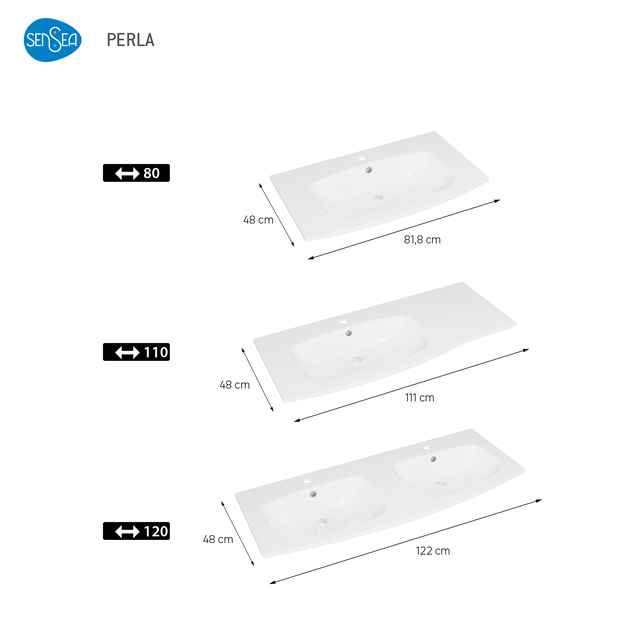 Vasque simple centrée Perla solid surface blanc Brillant l.81.8 x P.48 cm