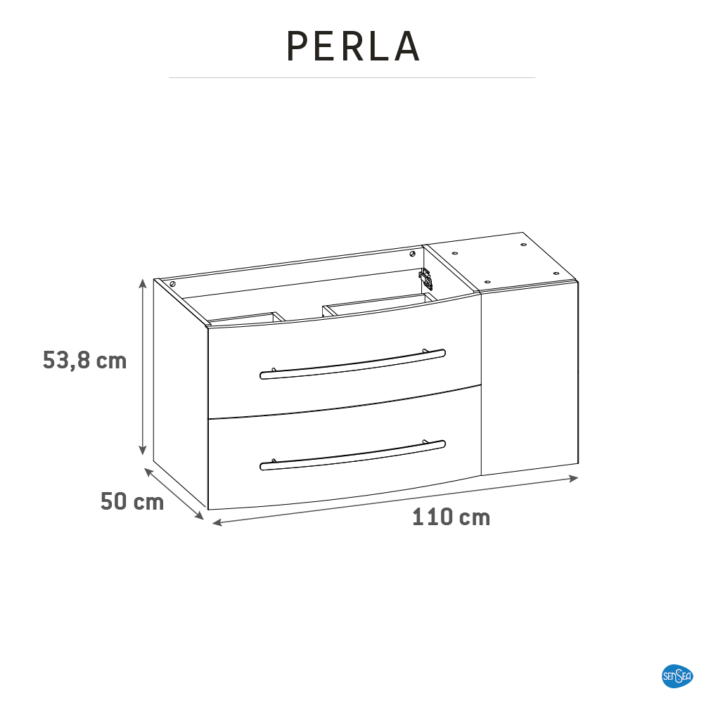 Mobile da bagno sospeso sotto lavabo L 111.2 x H 53.7 x P 47.5 cm bianco laccato opaco, 2 cassetti 1 anta SENSEA Perla - 8