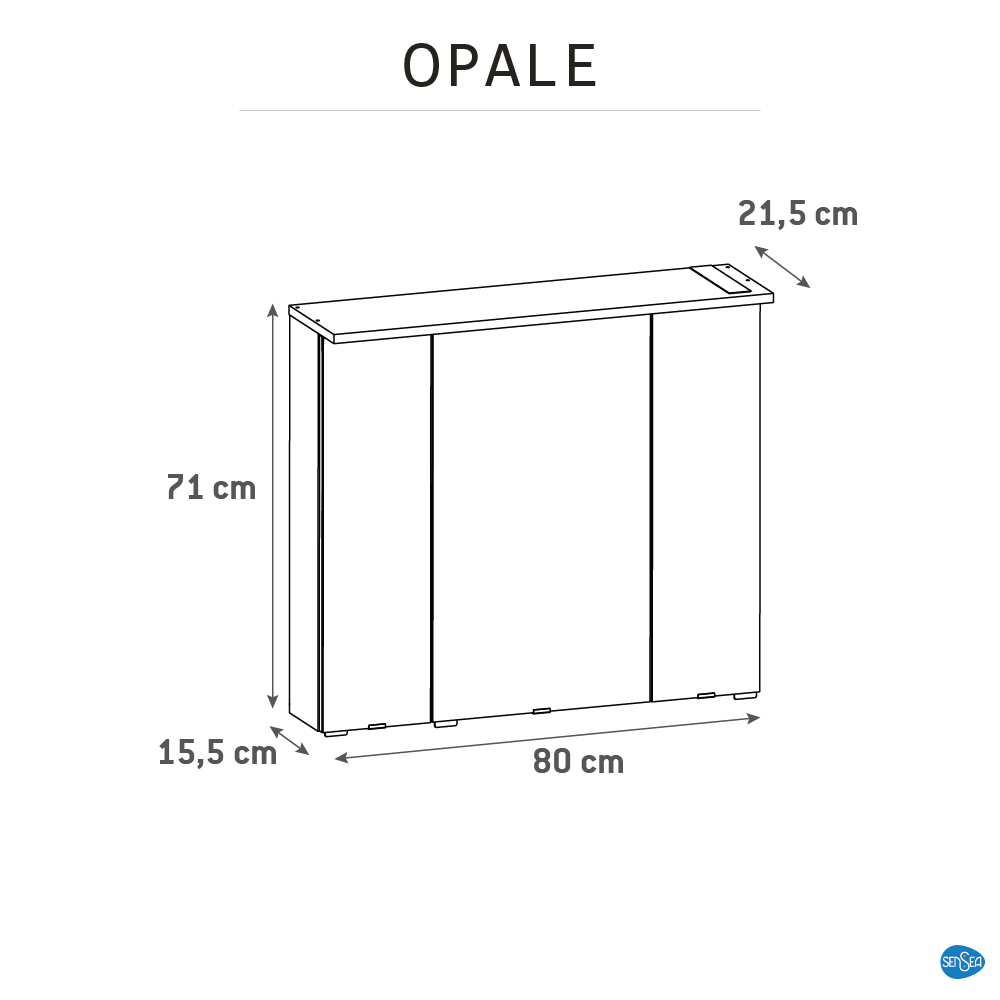 Armoire led 3p de toilette lumineuse l. 80 cm l. 80 cm H. 70 cm P. 15 cm, blanc  - 8