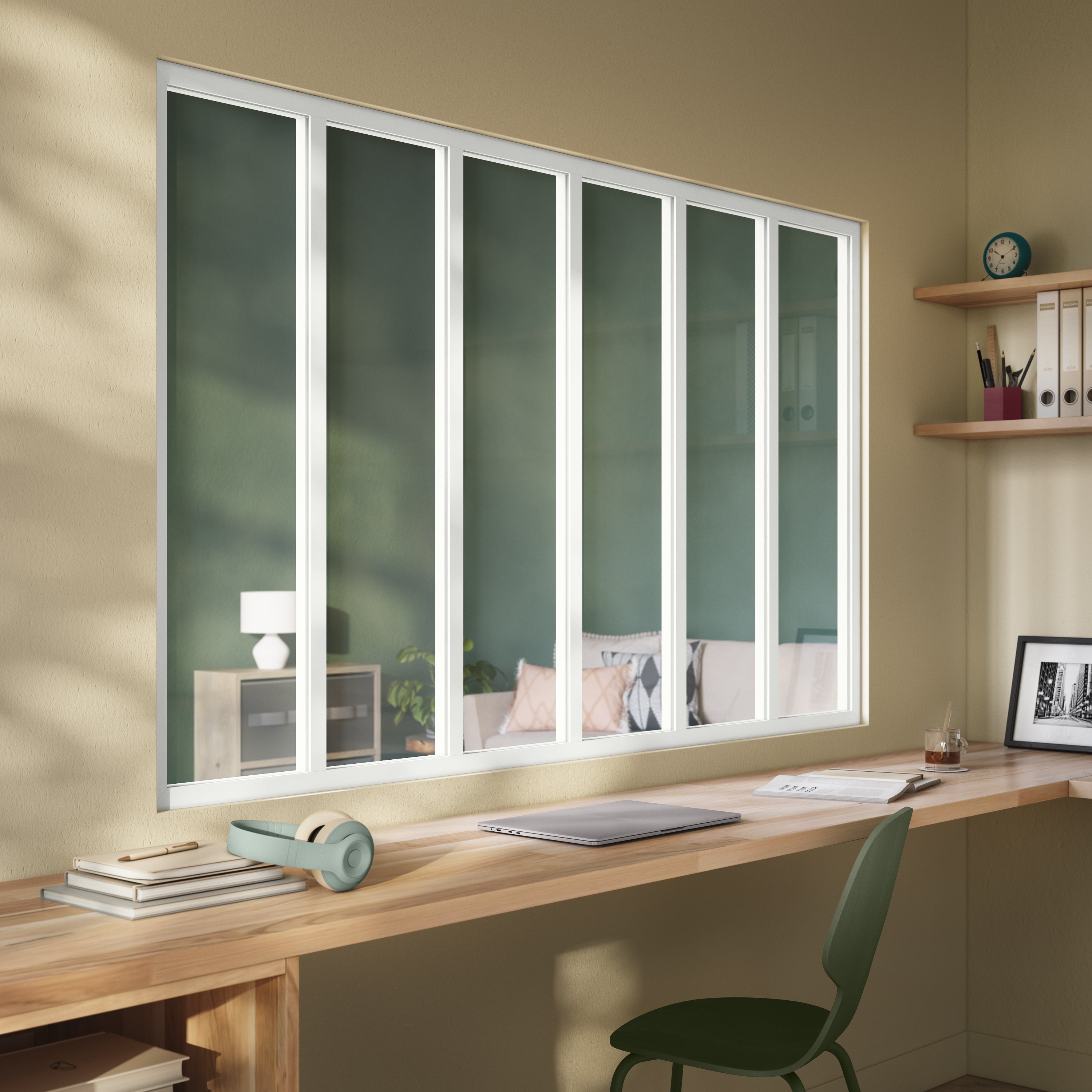 Verrière Atelier fixe en aluminium blanc mat 6 carreaux, H.130 x l.183 cm - 2