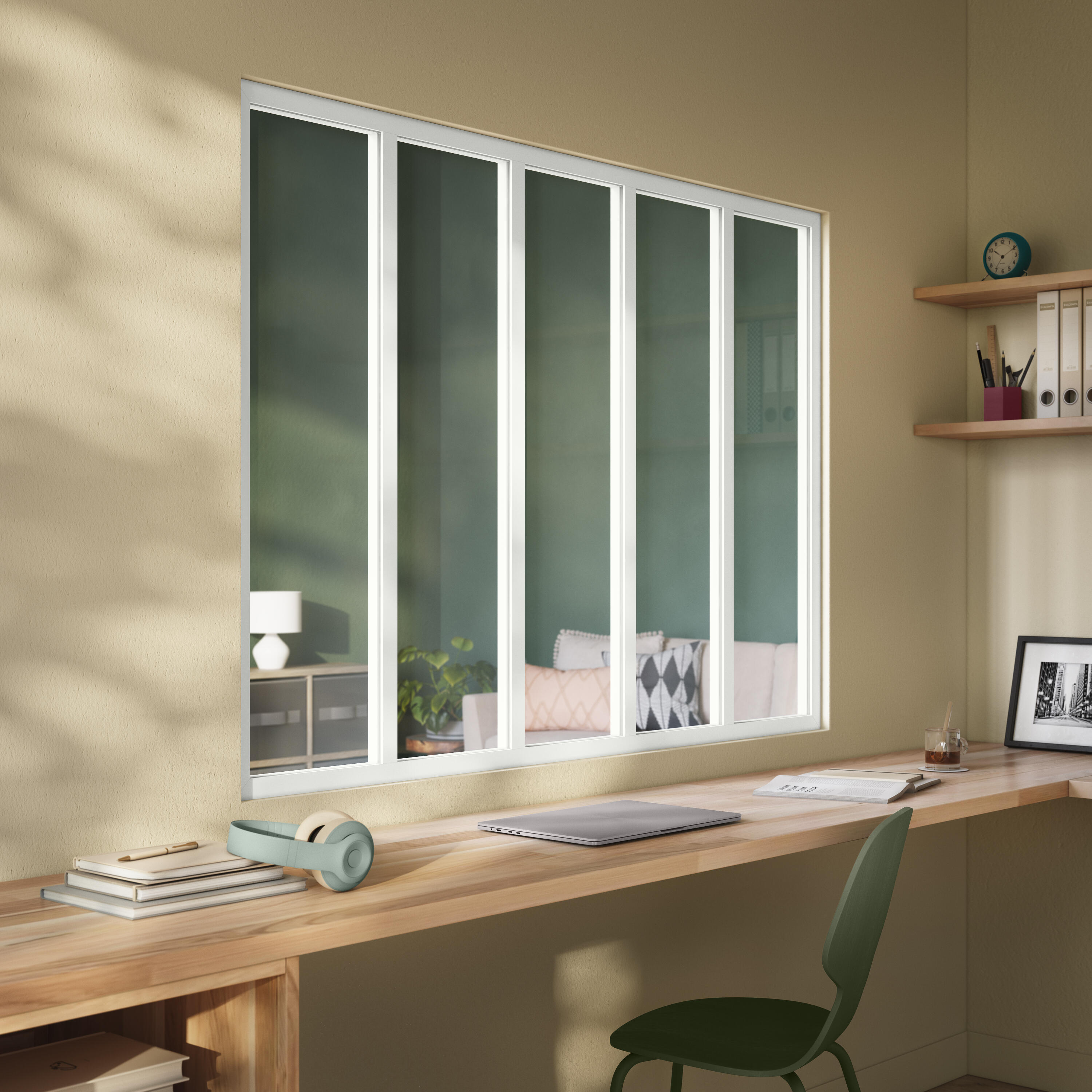 Verrière Atelier fixe en aluminium blanc mat 5 carreaux, H.108 x l.153 cm - 3