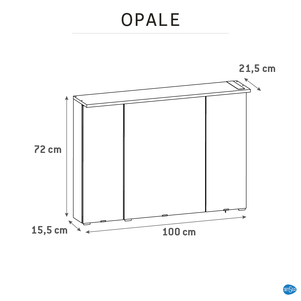 Armoire led 3p de toilette lumineuse l. 100 cm l. 100 cm H. 70 cm P. 15 cm, noir - 6