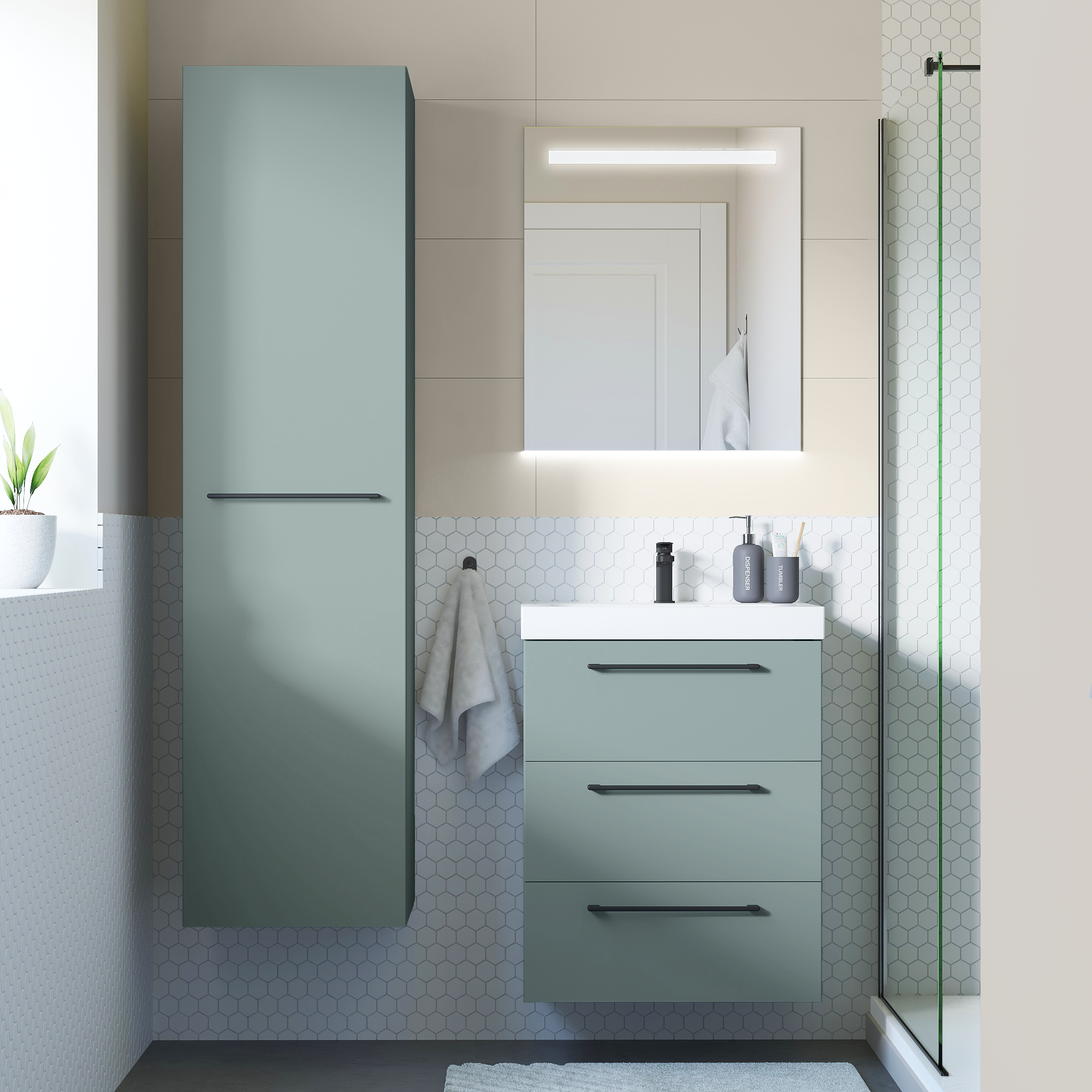 Porte de meuble de salle de bains vert celadon l.45 x H.172.9 cm Remix - 4