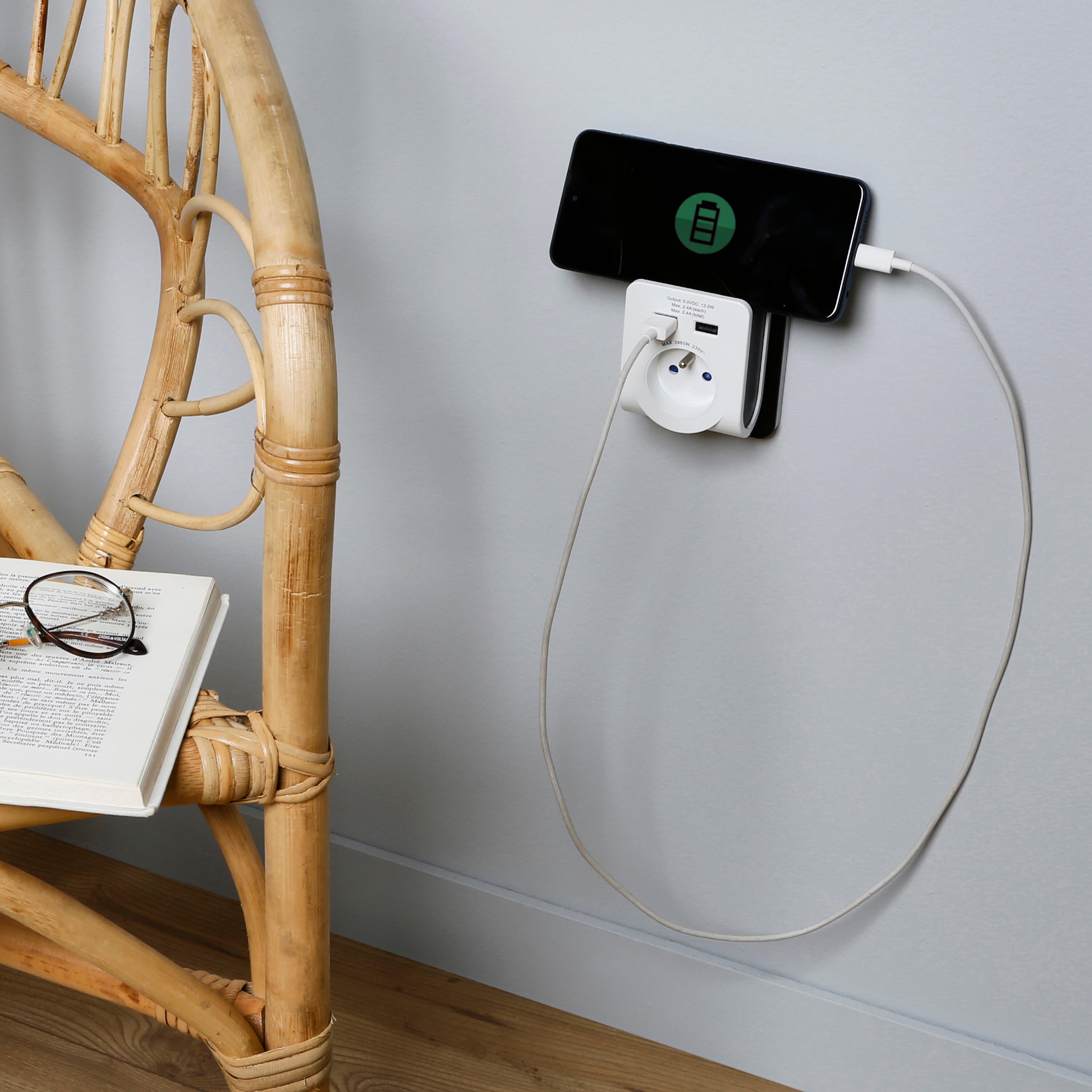 Chargeur 2 USB-A (câble non fourni) + 1 prise, blanc, LEXMAN - 2