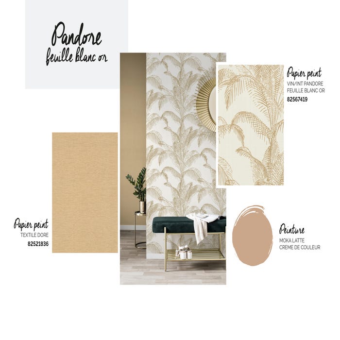 Quand le doré et le blanc s’emparent de la jungle, la déco devient chic et précieuse, comme avec ce papier peint tropical raffiné. Pour renforcer l’élégance on reste dans les tons avec de la peinture aux teintes chaleureuses.