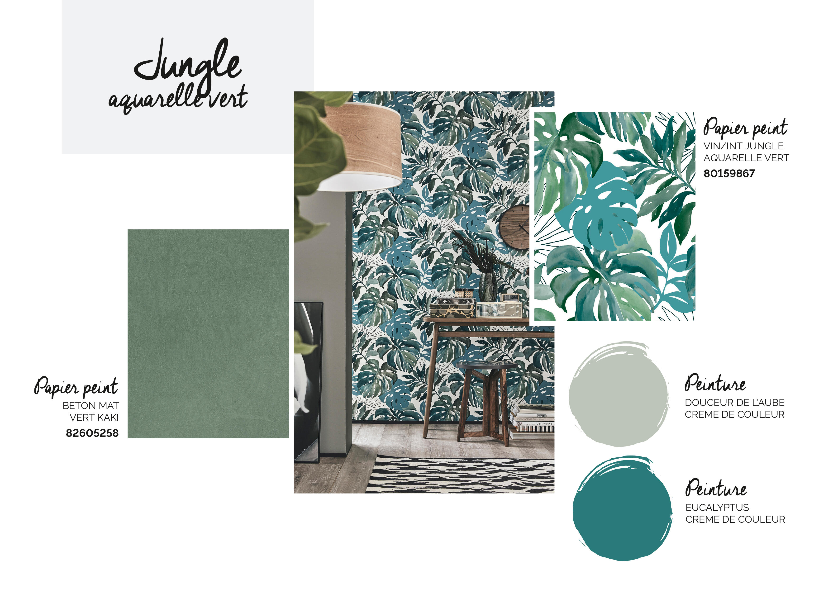 Sur ce papier peint végétal, les feuilles XXL s’entremêlent comme peintes à l’aquarelle pour créer une ambiance naturelle rafraîchissante. Avec quelle peinture l’associer ? Du vert tendance : pastel, kaki, eucalyptus - 4