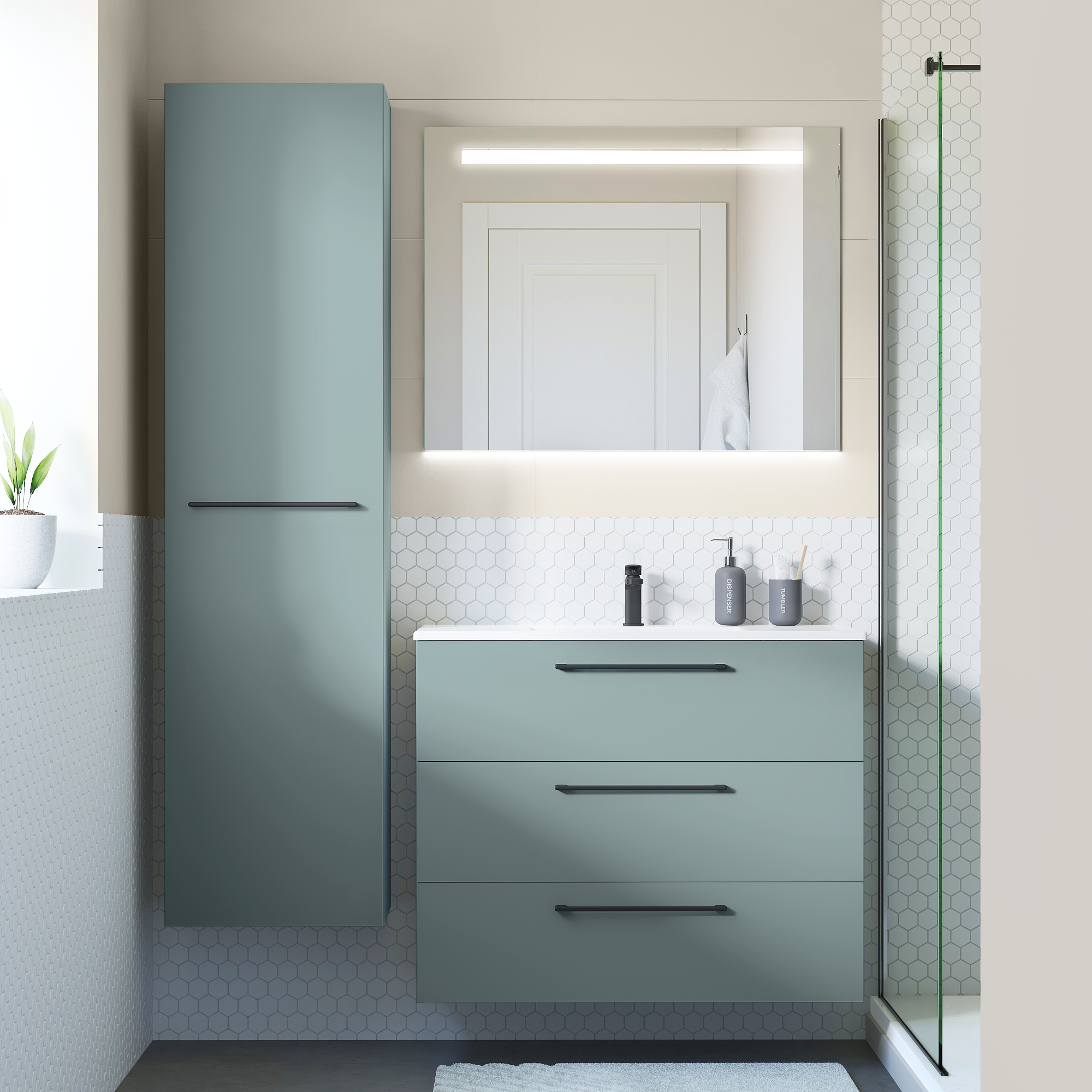 Meuble sous-vasque 3t L.90cm x H.73cm x P.48cm vert celadon Remix - 3