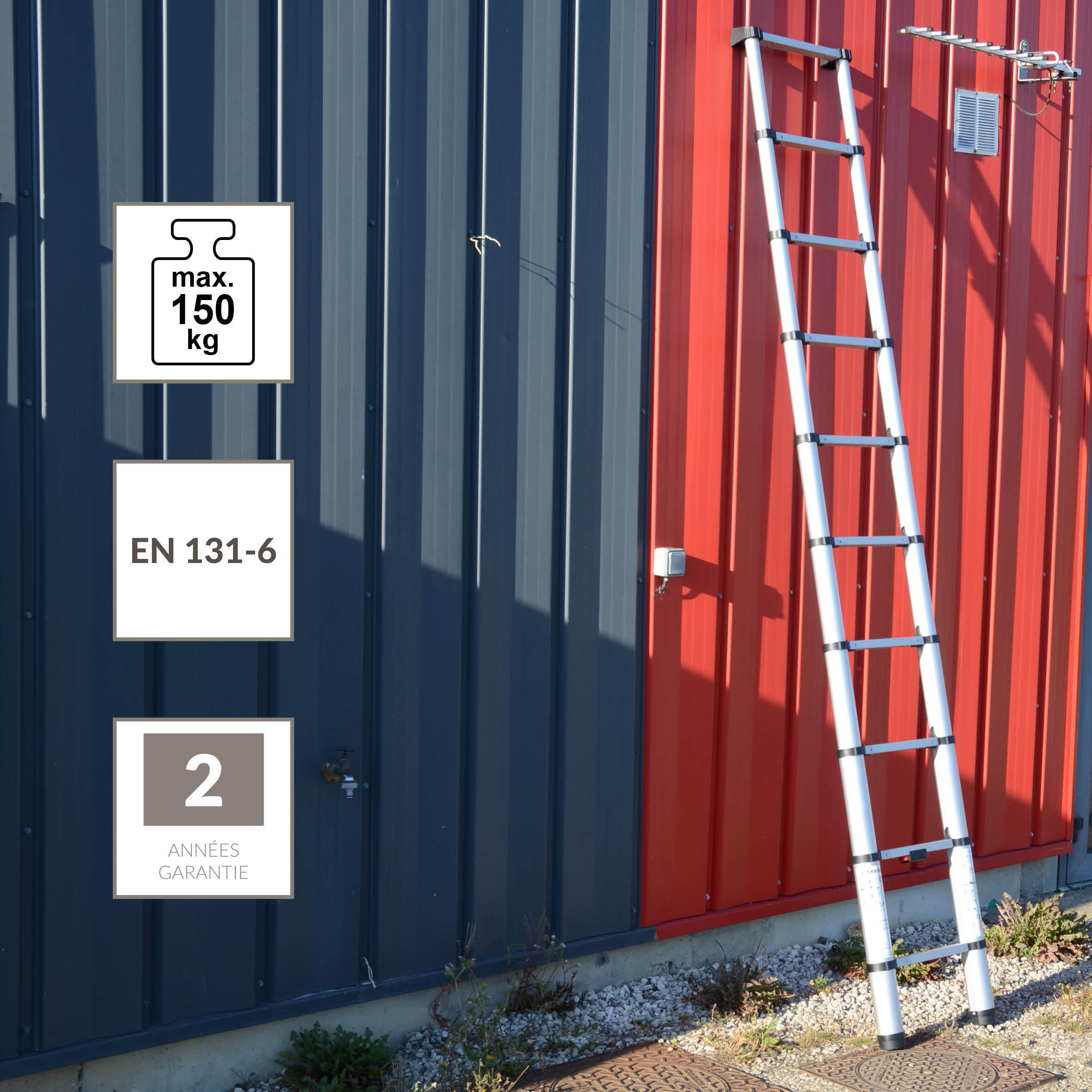 Echelle télescopique aluminium 10 échelons H.2.9 m - 4