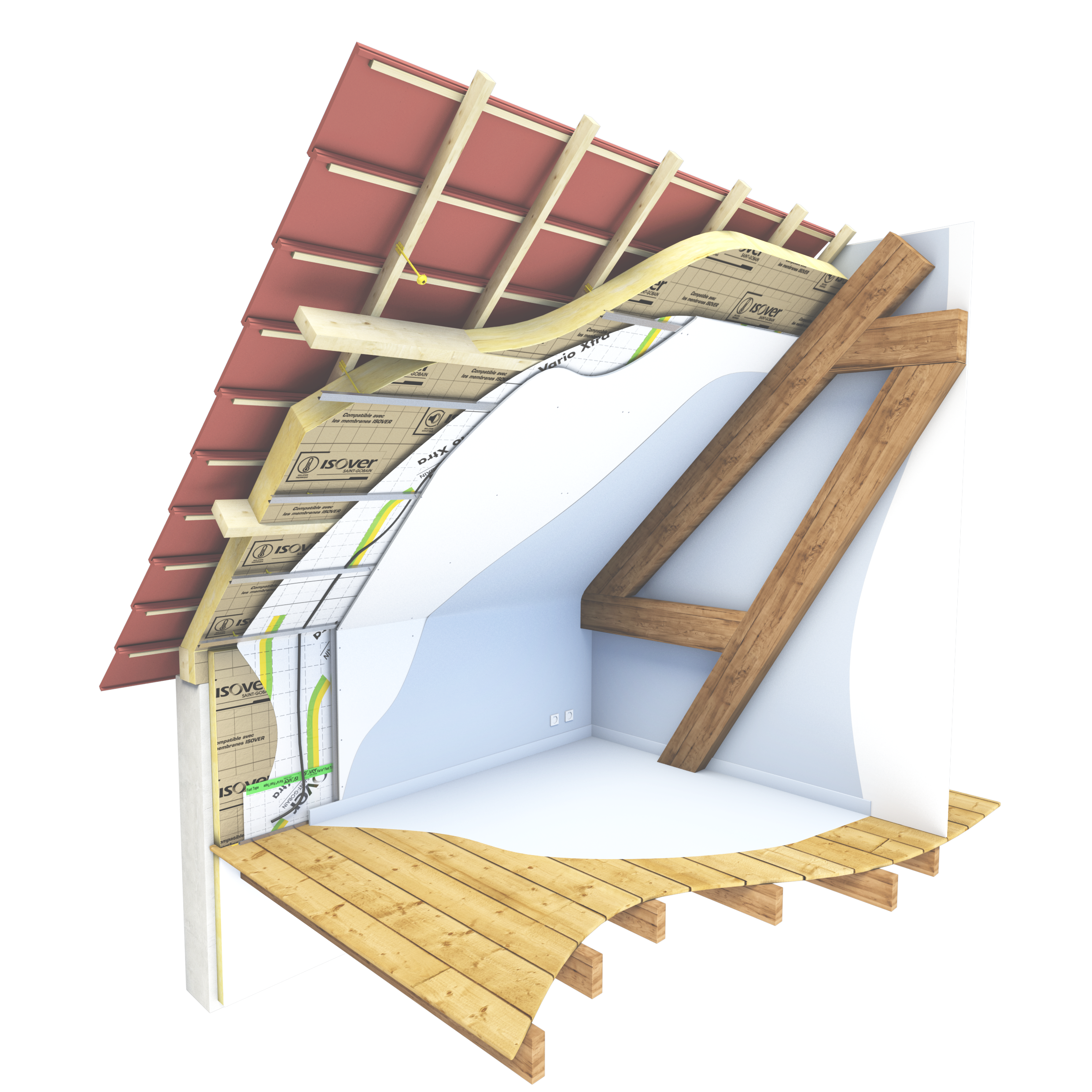 Rouleau laine de verre combles aménagés ISOVER 035 kraft,Ep.160mm,3.7x1.2m,R4.55 - 2