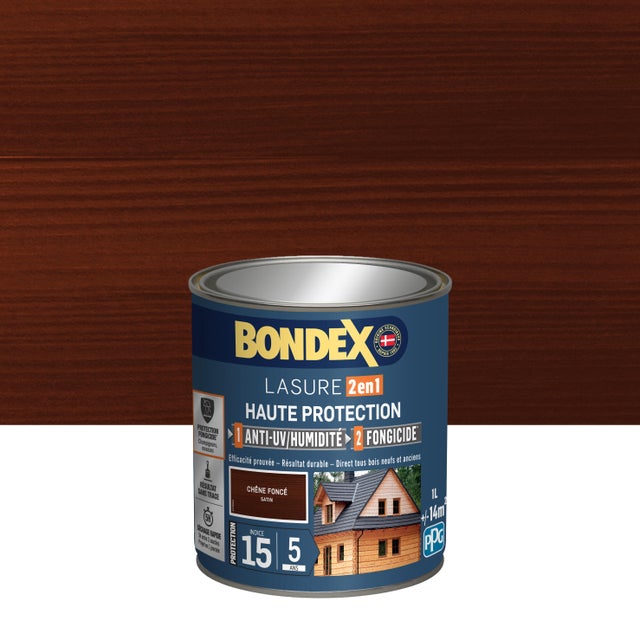 Lasure 2en1 anti UV/humidité et fongicide 5 ans chêne foncé 1 L - BONDEX