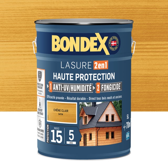 Lasure 2en1 anti UV/humidité et fongicide 5 ans chêne clair 5 L - BONDEX