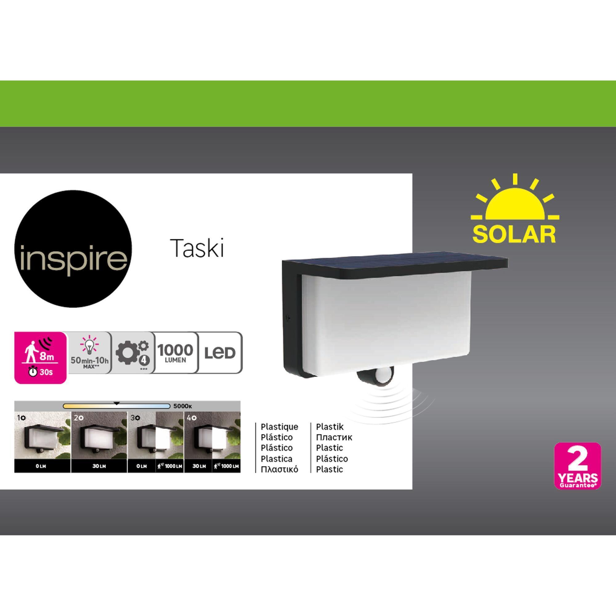 Applique solaire à détecteur Taski, 30 à 1000 lumens, noir INSPIRE - 4