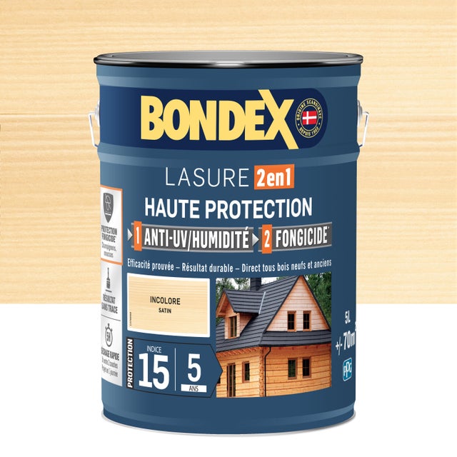 Lasure 2en1 anti UV/humidité et fongicide 5 ans incolore 5 L - BONDEX