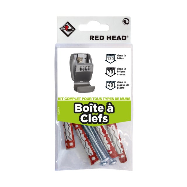 Kit de fixation 4 chevilles de couleur pour boîte à clés, RED HEAD, 6 mm