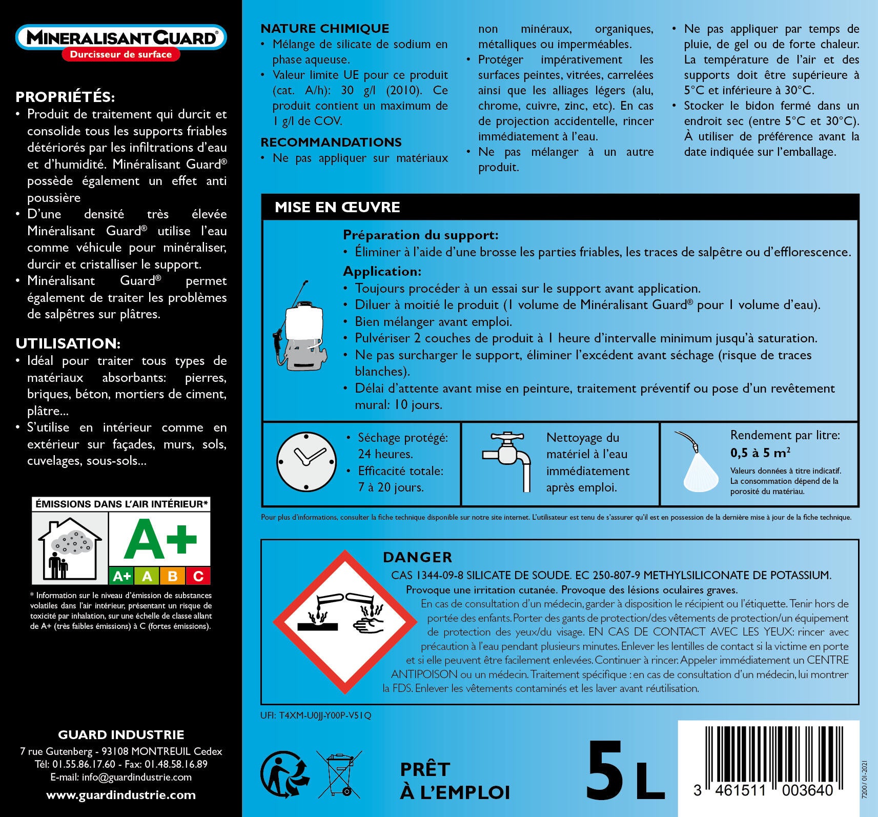 Minéralisant durcisseur de surface mur, sol, façade GUARD INDUSTRIE, 5 l - 4