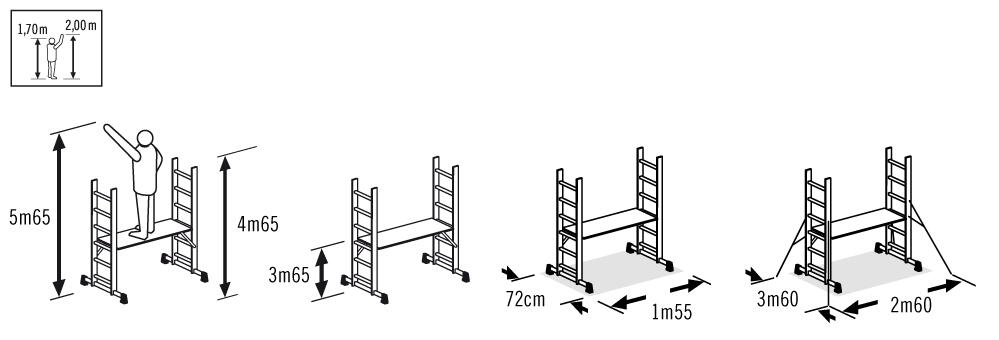Echafaudage aluminium Expert professionnel HAILO hauteur de plateau 3.65 m - 7