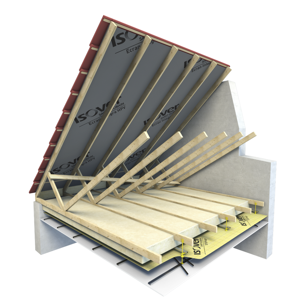 Rouleau laine de verre plafond ISOVER 040 kraft, Ep.100mm, 8x1.2m, R2.5 - 2