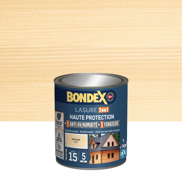 Lasure 2en1 anti UV/humidité et fongicide 5 ans incolore 1 L - BONDEX
